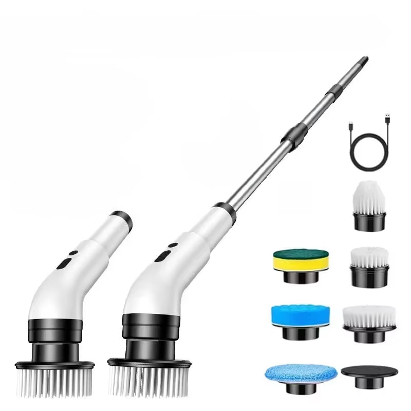 Electric Cleaning Brush 9-In-1 Wireless Telescopic Handheld Household Kitchen Floor Bathroom 9 Head Cleaning Scrubber
