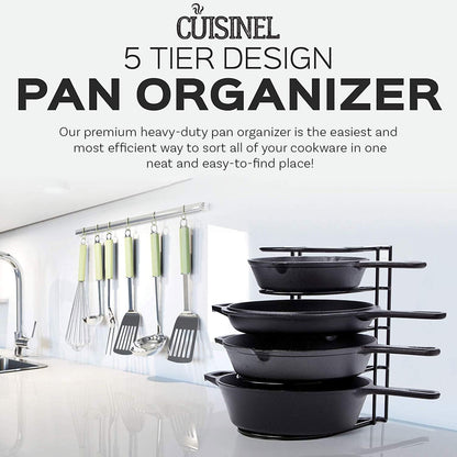 Heavy Duty Pots and Pans Organizer Rack - 12.2"-Inch Tall - 5 Tier Rack - Holds 50 LB - Cast Iron Skillets, Griddles, Shallow Cookware - Space Saving Kitchen Storage - No Assembly Required