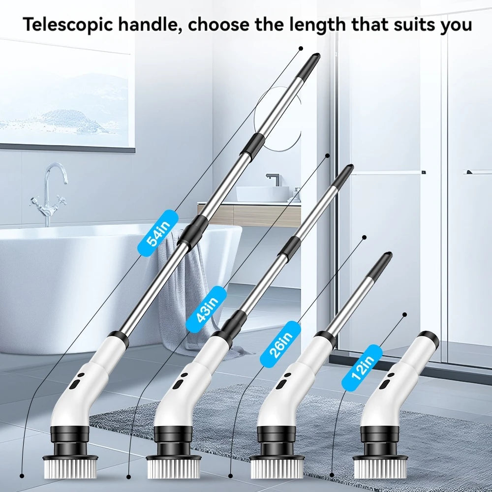 Electric Cleaning Brush 9-In-1 Wireless Telescopic Handheld Household Kitchen Floor Bathroom 9 Head Cleaning Scrubber