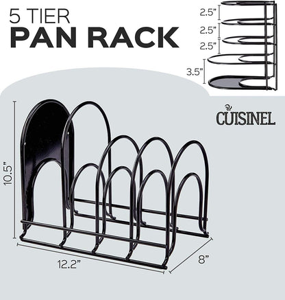 Heavy Duty Pots and Pans Organizer Rack - 12.2"-Inch Tall - 5 Tier Rack - Holds 50 LB - Cast Iron Skillets, Griddles, Shallow Cookware - Space Saving Kitchen Storage - No Assembly Required