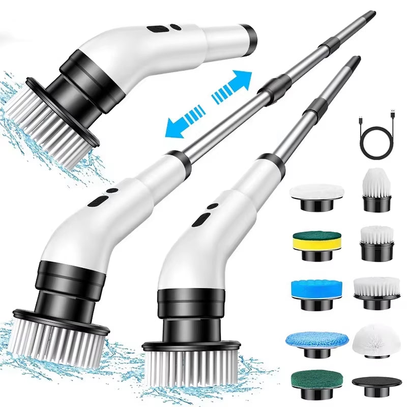 Electric Cleaning Brush 9-In-1 Wireless Telescopic Handheld Household Kitchen Floor Bathroom 9 Head Cleaning Scrubber