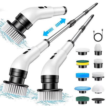 Electric Cleaning Brush 9-In-1 Wireless Telescopic Handheld Household Kitchen Floor Bathroom 9 Head Cleaning Scrubber