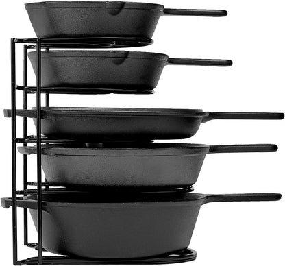 Heavy Duty Pots and Pans Organizer Rack - 12.2"-Inch Tall - 5 Tier Rack - Holds 50 LB - Cast Iron Skillets, Griddles, Shallow Cookware - Space Saving Kitchen Storage - No Assembly Required