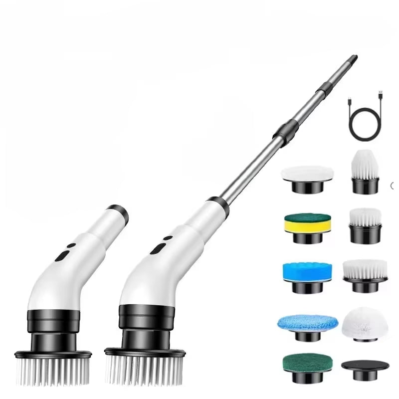 Electric Cleaning Brush 9-In-1 Wireless Telescopic Handheld Household Kitchen Floor Bathroom 9 Head Cleaning Scrubber
